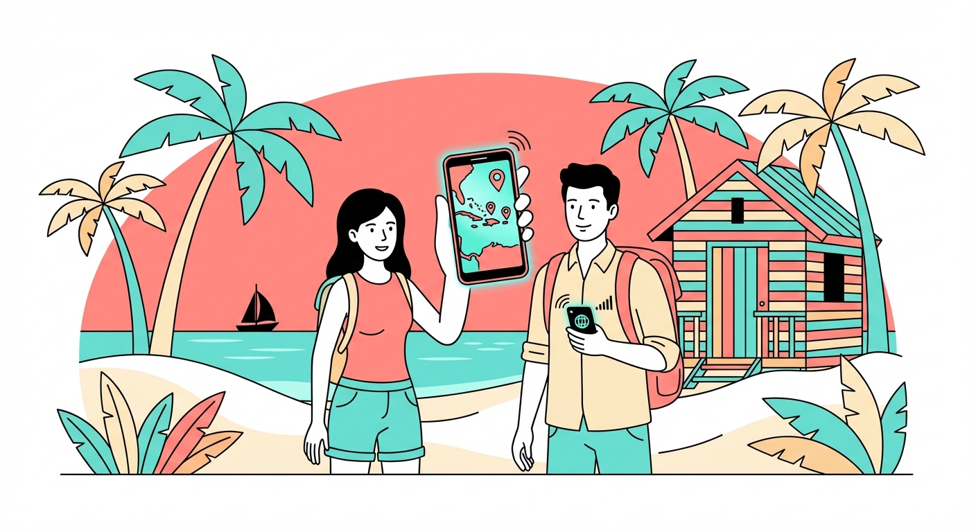 Caribbean eSIM travel illustration