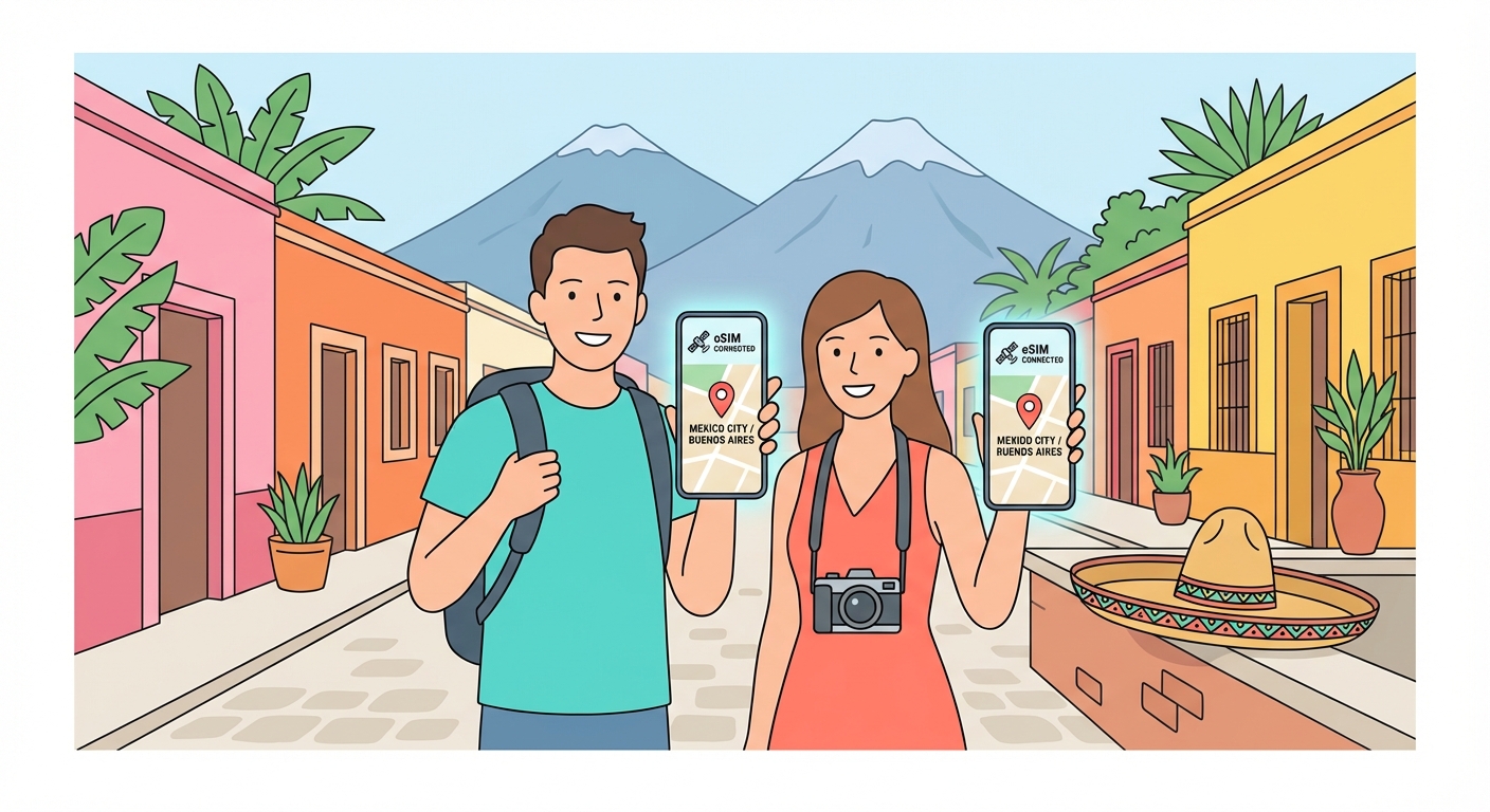 Latin America eSIM travel illustration