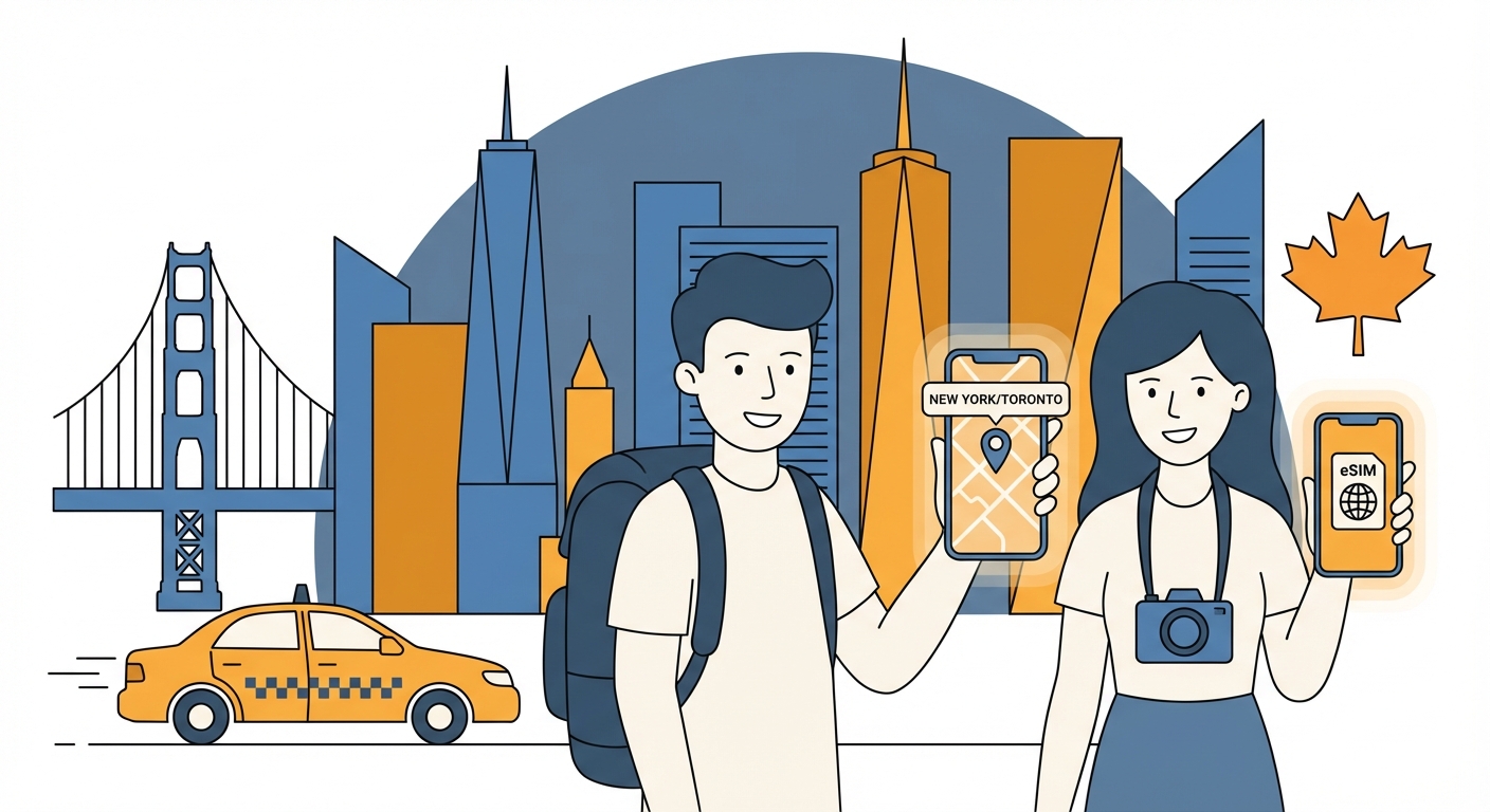 North America eSIM travel illustration