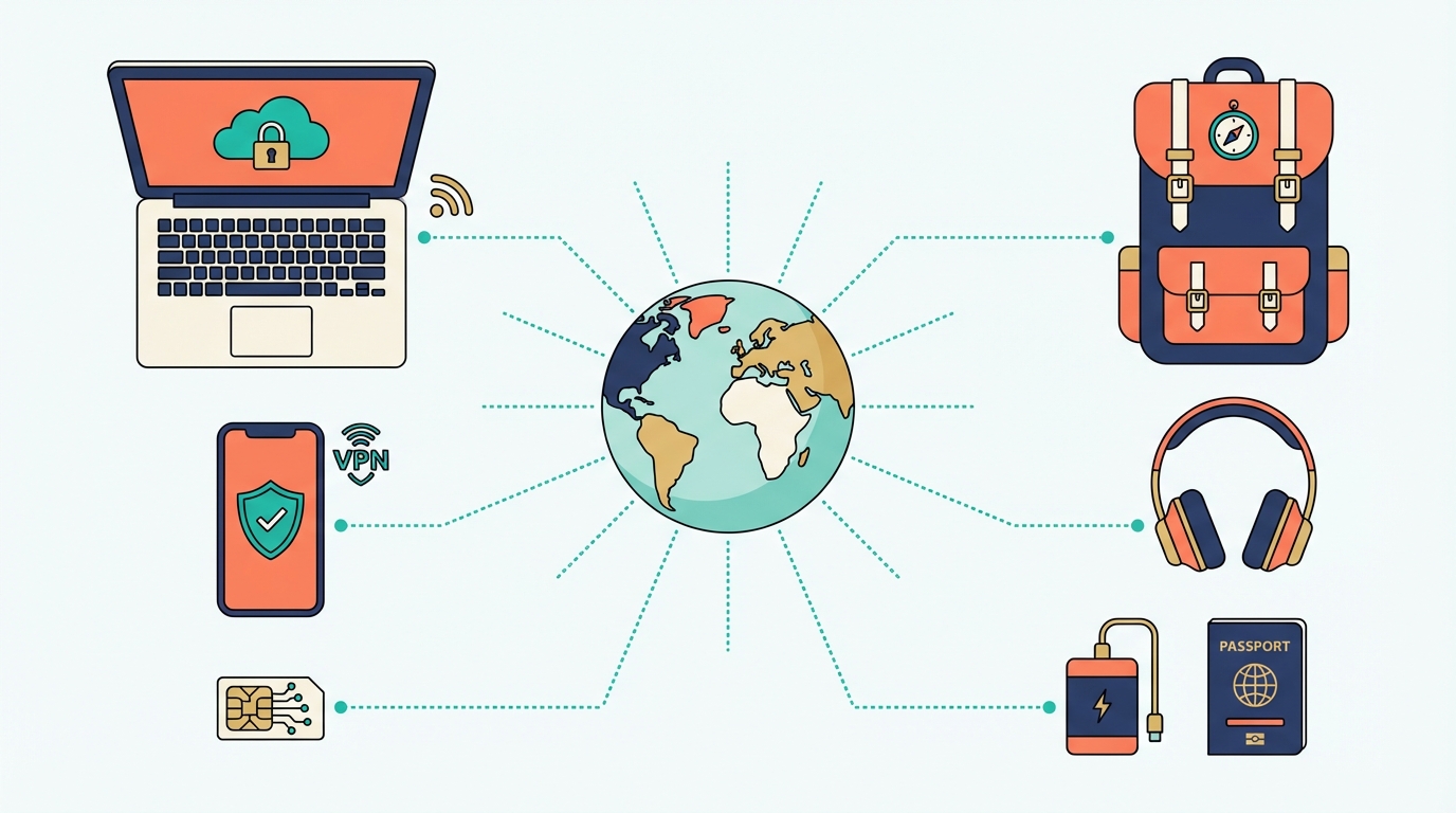 Remote work setup with VPN and eSIM